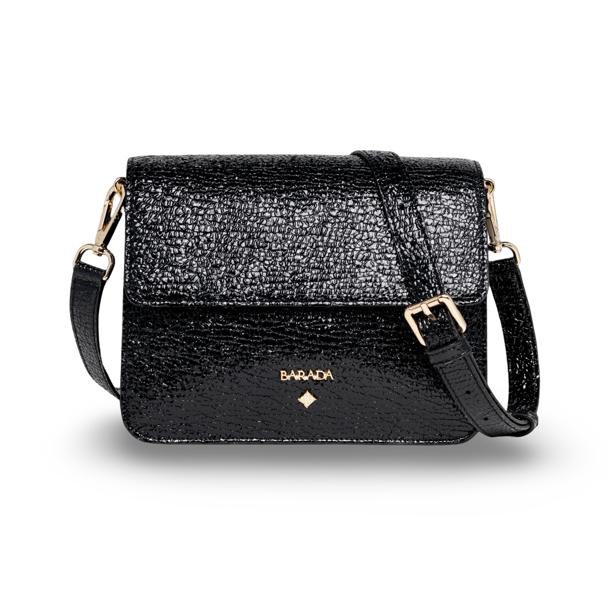 Goat skin crossbody bag with wrinkled patent leather finish