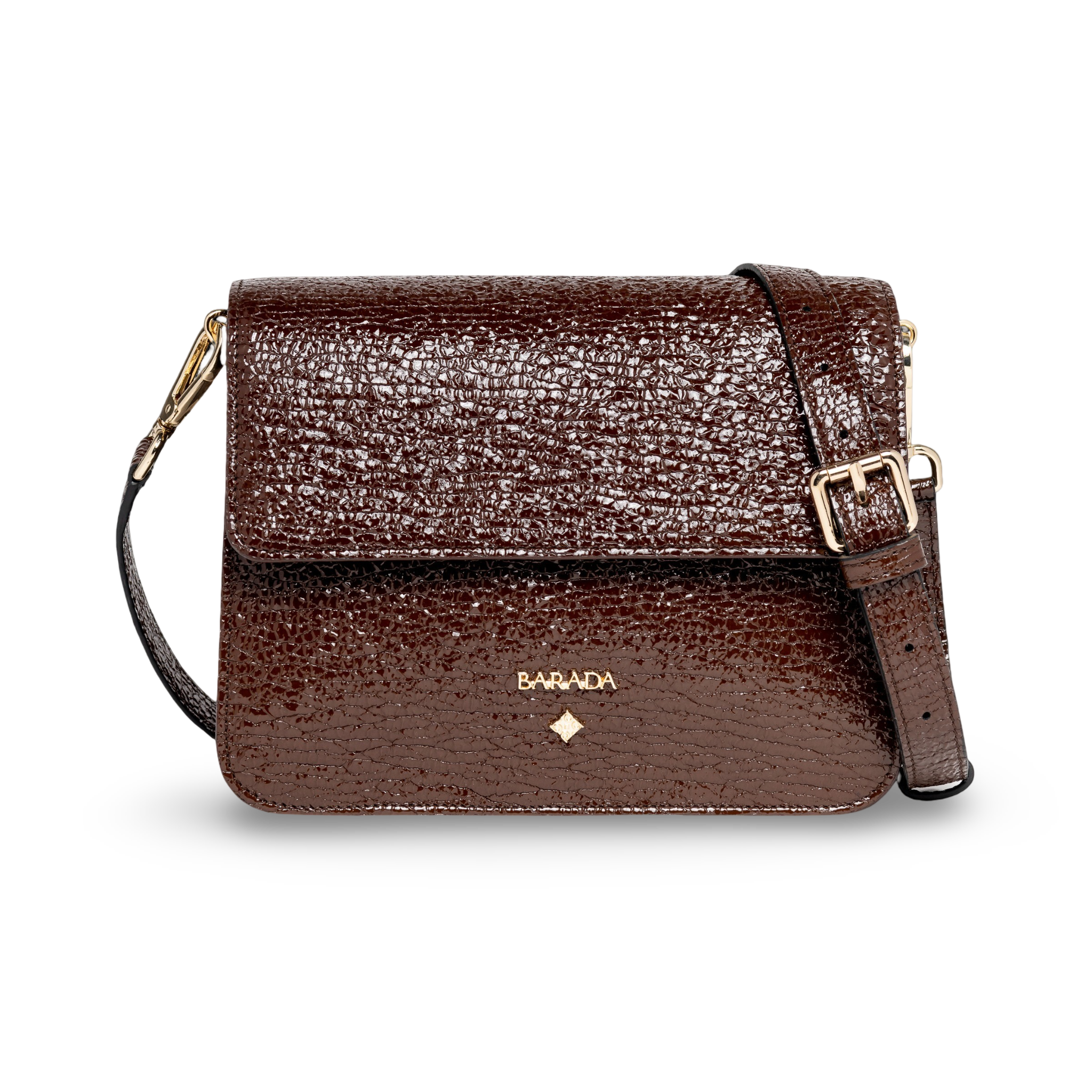 Goat skin crossbody bag with wrinkled patent leather finish