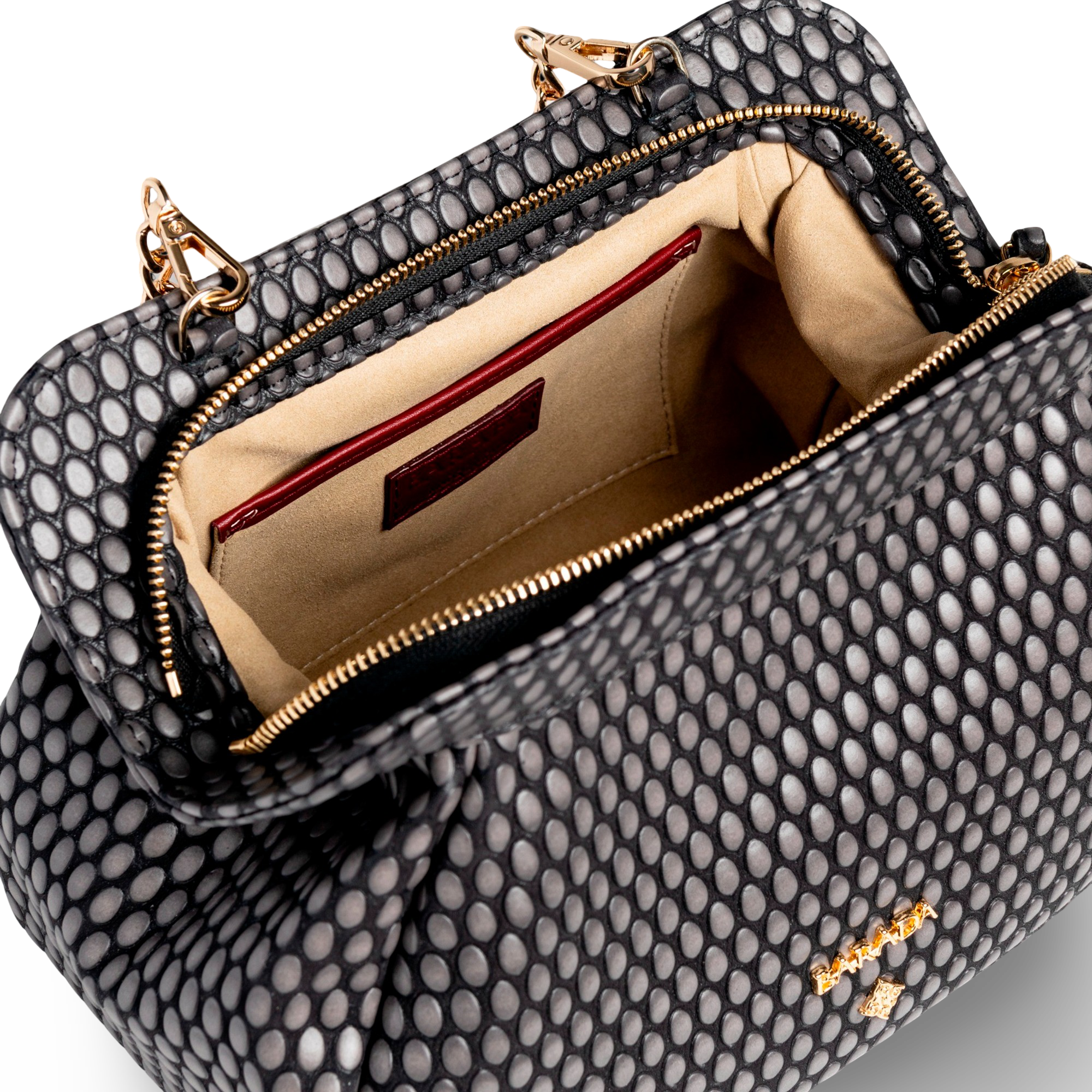 Shoulder bag in cowhide and goatskin, ideal for events