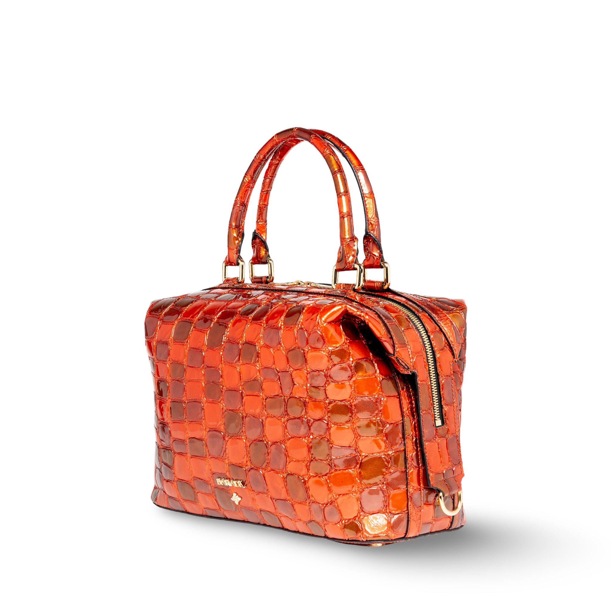 Handbag in goatskin with a coconut-like patent texture