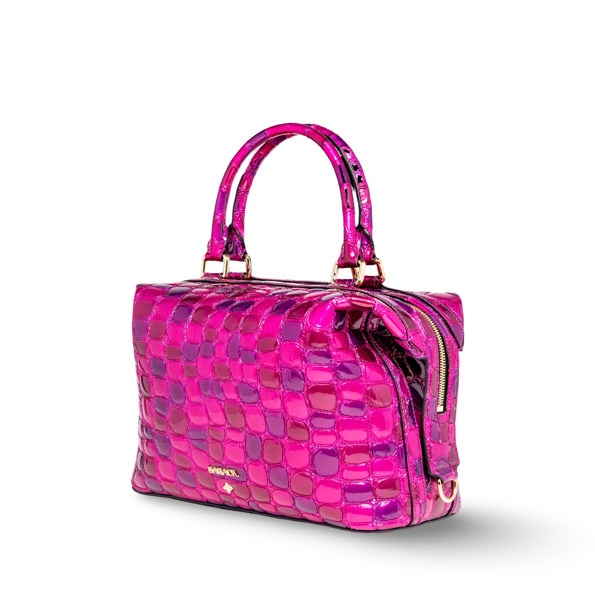 Handbag in goatskin with a coconut-like patent texture
