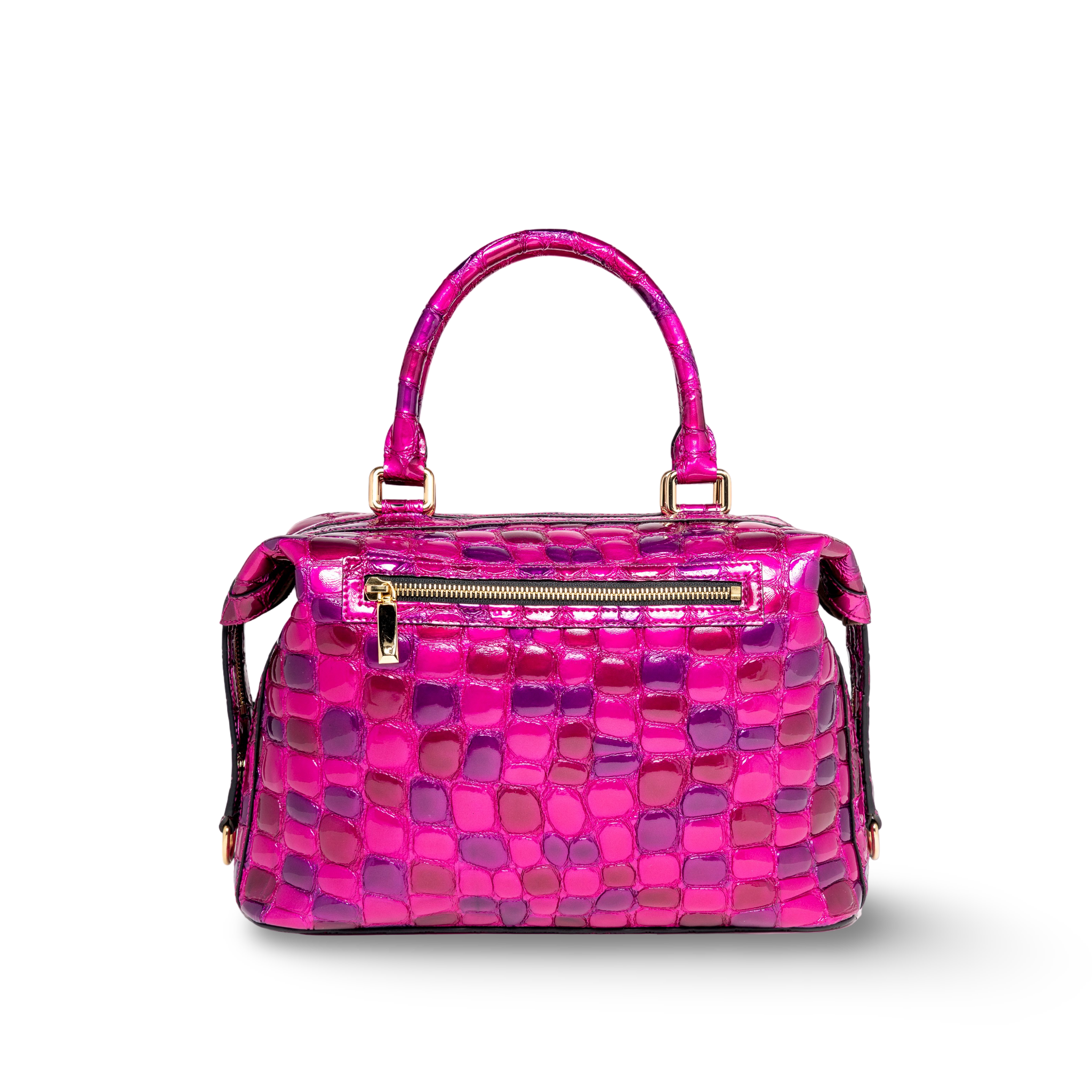 Handbag in goatskin with a coconut-like patent texture