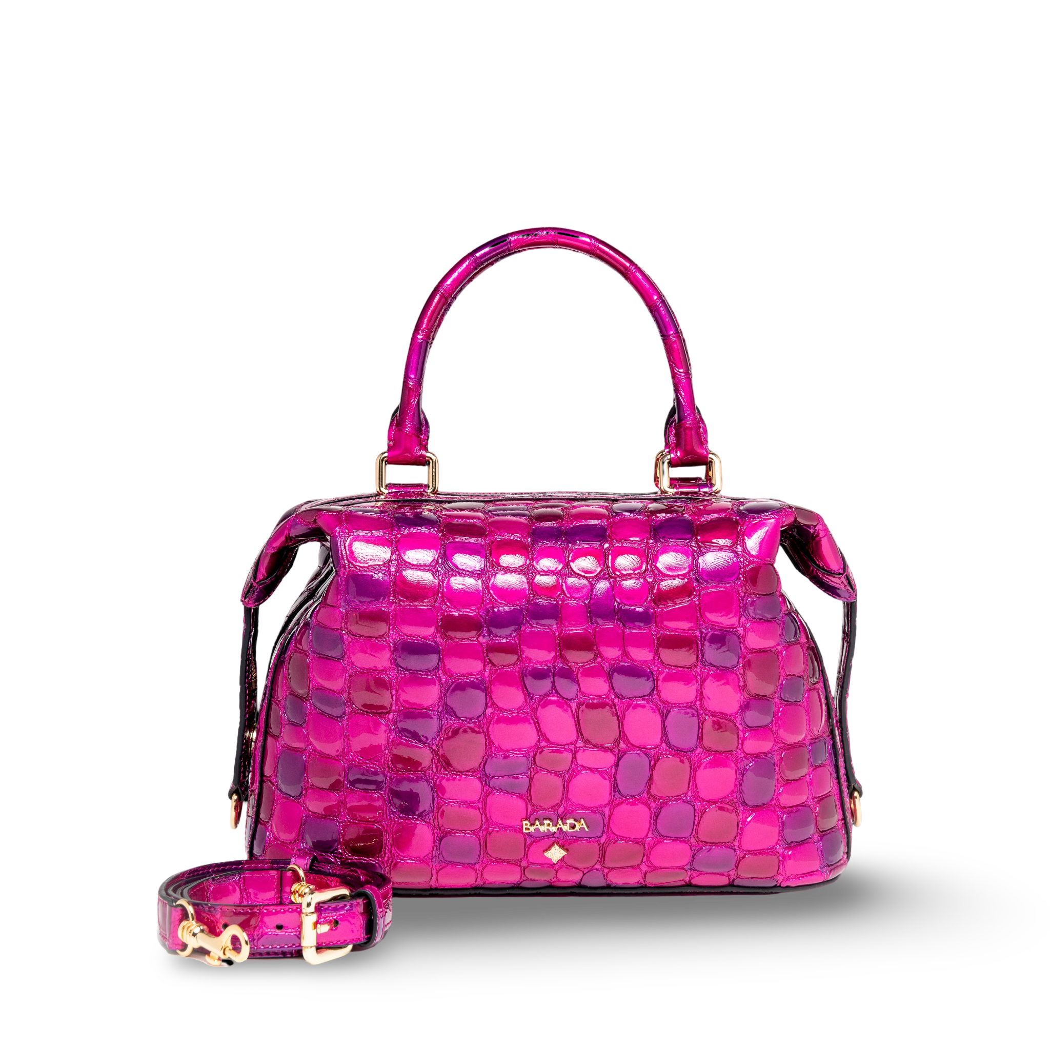 Handbag in goatskin with a coconut-like patent texture