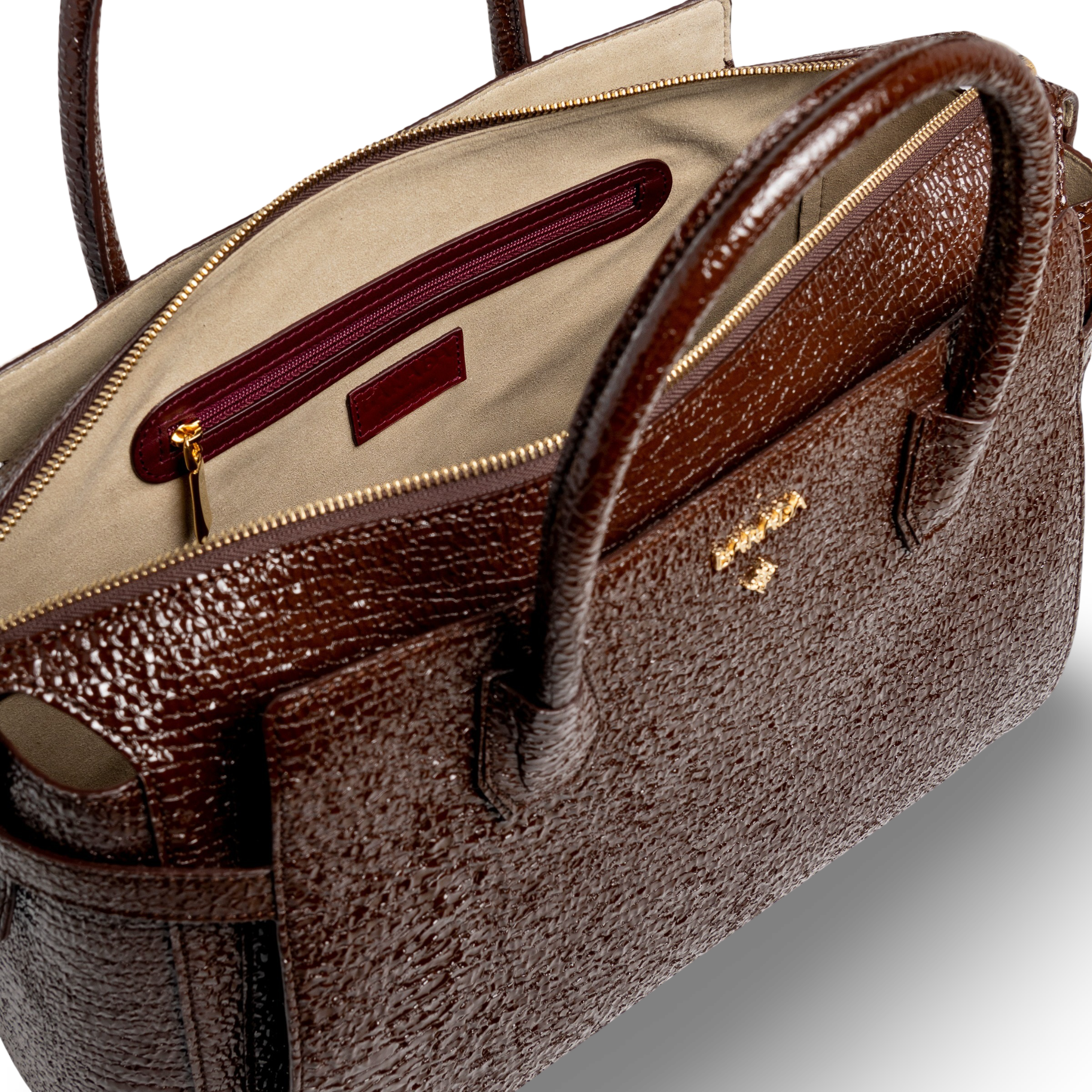 Ubrique leather handbag with patent leather finish