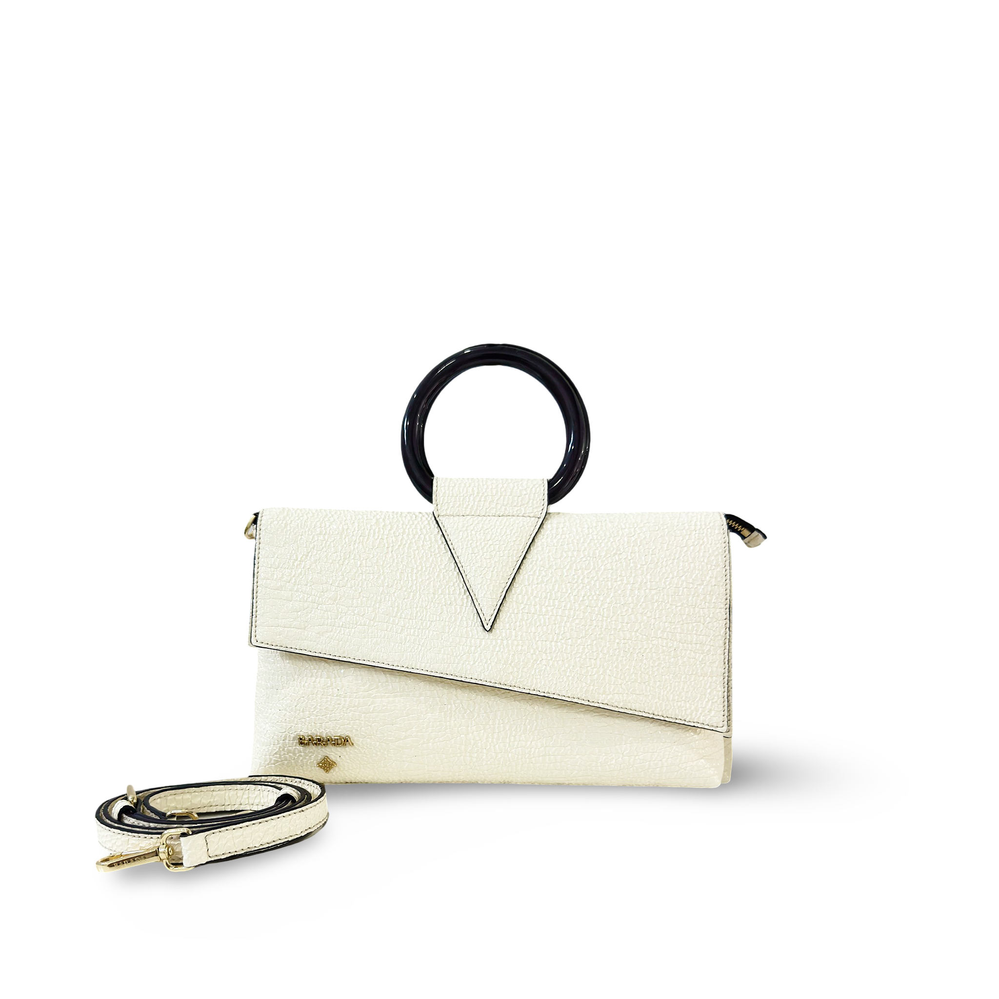 Goat leather handbag with elegant round handle