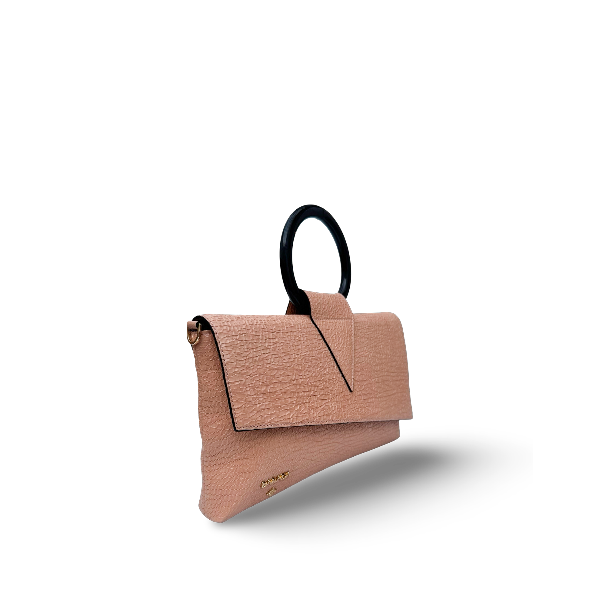 Goat leather handbag with elegant round handle