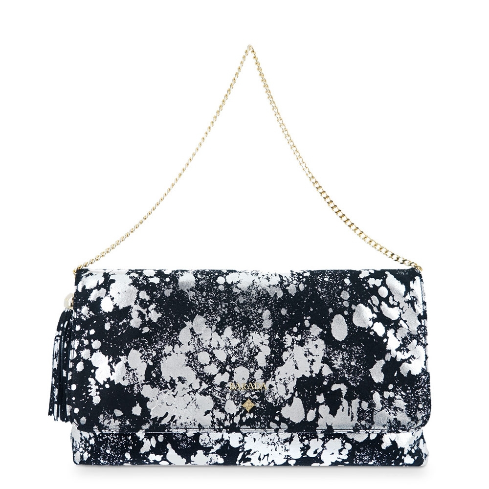 Clutch Handbag from our Amatista collection in Calf leather and Black-Silver color