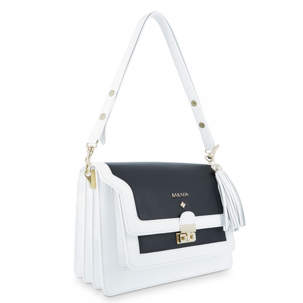 Shoulder Bag from our Navy collection in Calf leather and Black and White color