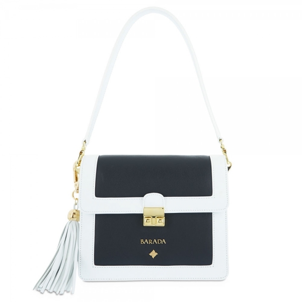 Shoulder Bag from our Navy collection in Calf leather and Black and White color