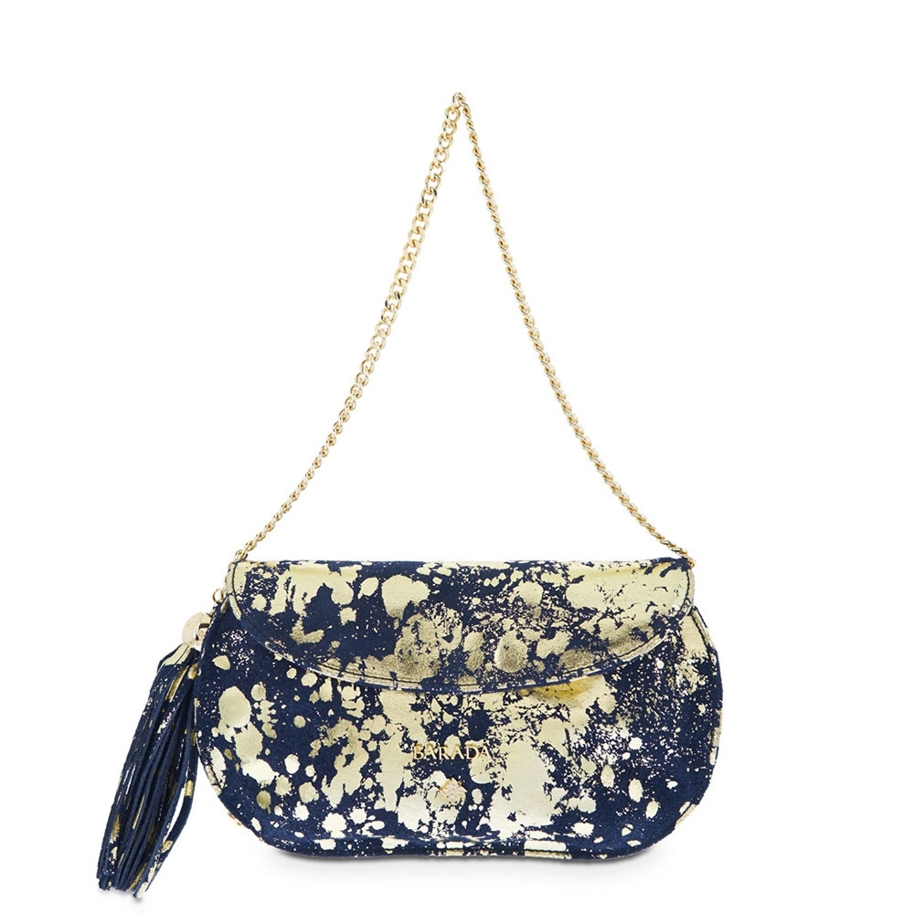 Clutch Handbag from our Lady Rowena collection in Calf leather and Blue-Gold color