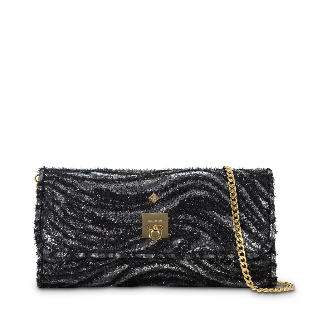Clutch Handbag from our Fiesta collection in Lamb Skin and Black color