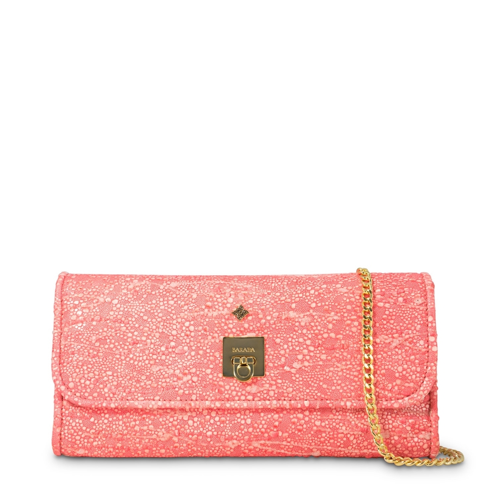 Clutch Handbag from our Fiesta collection in Lamb Skin and Salmon color