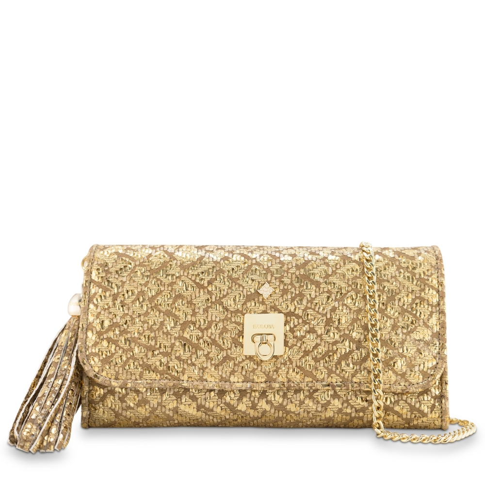 Clutch Handbag from our Fiesta collection in Lamb Skin (fantasy engraved) and Gold color