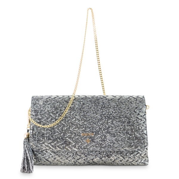 Clutch Handbag from our Amatista collection in Lamb Skin (fantasy engraved) and Plata color