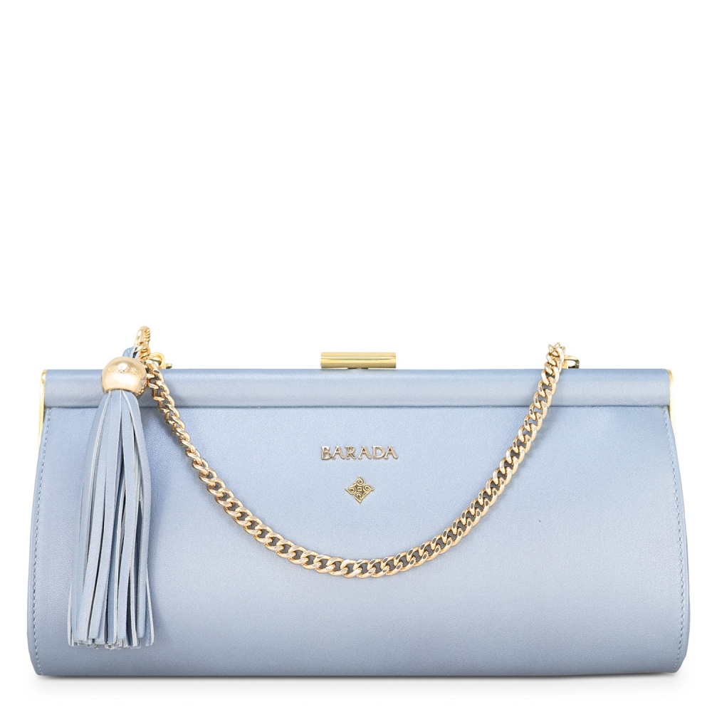 Clutch Handbag from our Amatista collection in Nappa and Cyan color