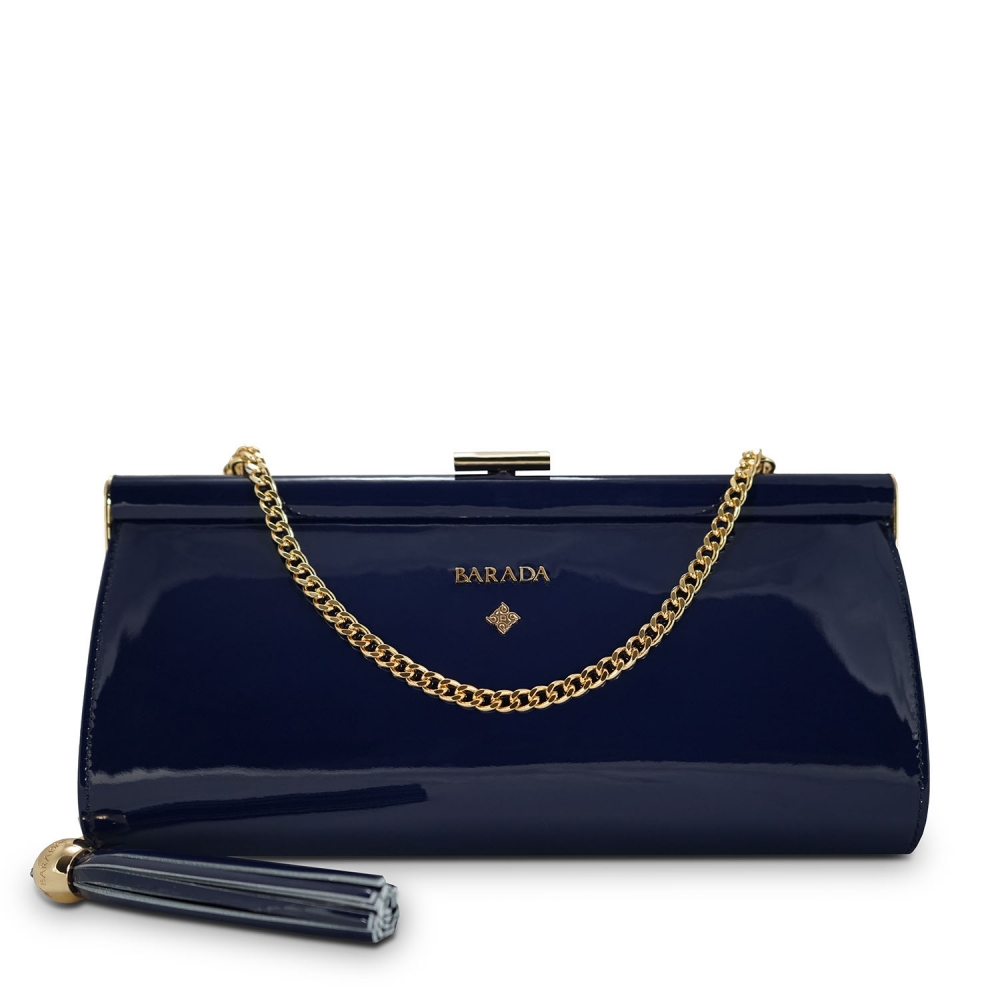Clutch Handbag from our Amatista collection in Patent Calf Leather and Blue color