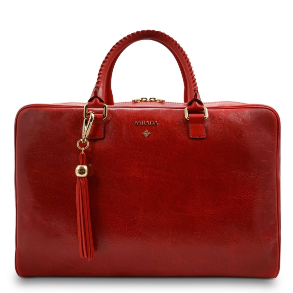 Briefcase from our Moira collection in Veg Tan and Red color
