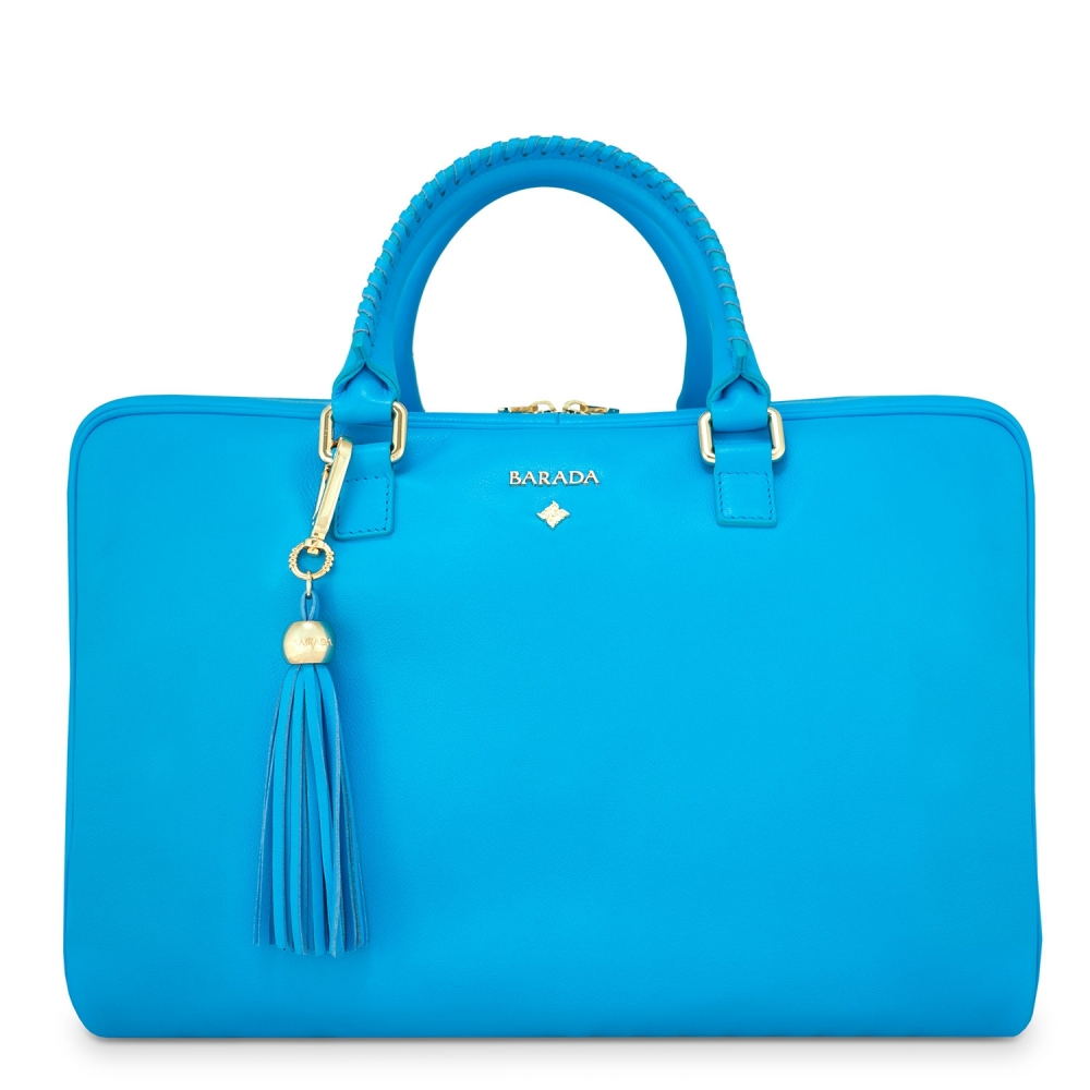 Briefcase from our Moira collection in Calf Leather (Antelope finish) and Cyan color