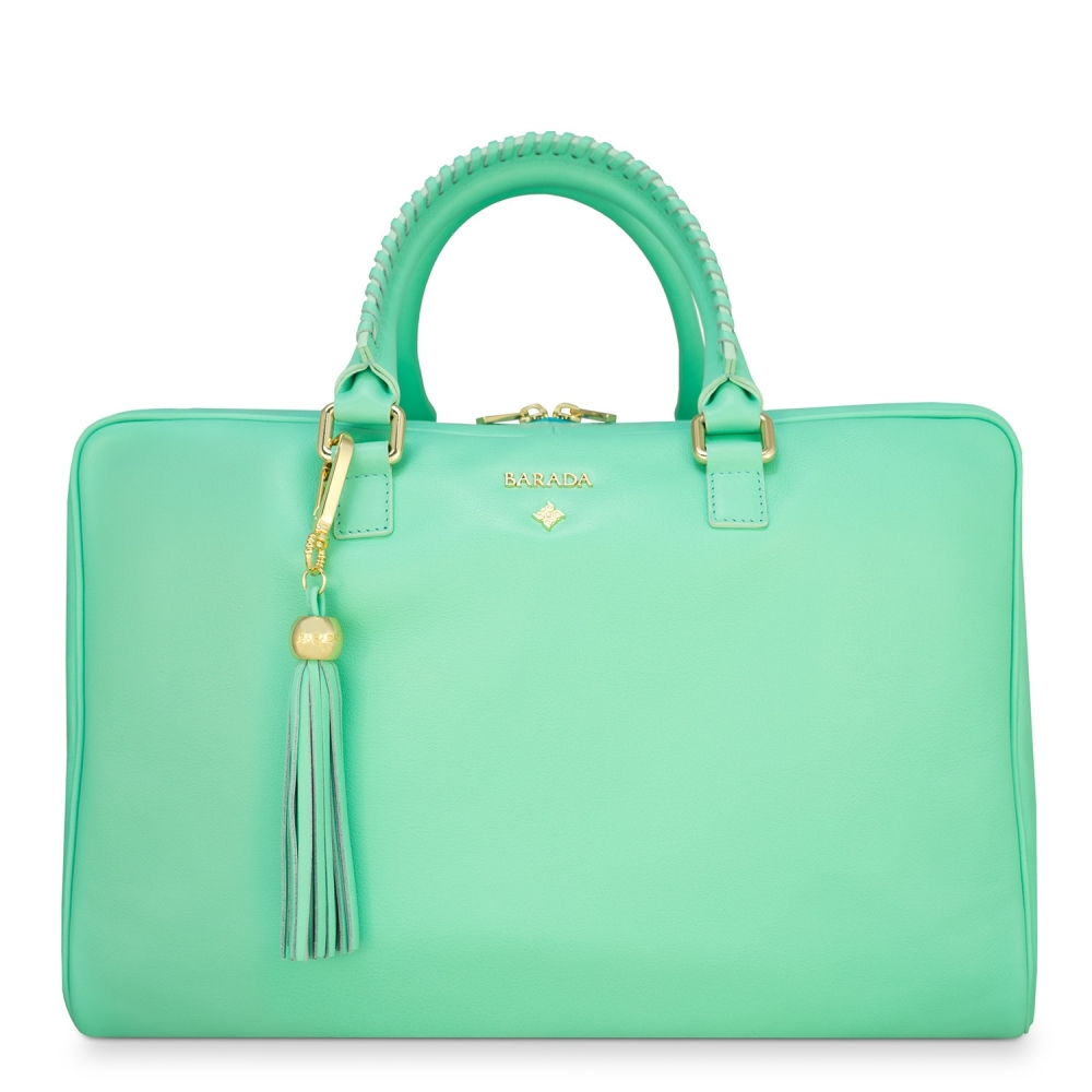 Briefcase from our Moira collection in Calf Leather (Antelope finish) and Aqua color