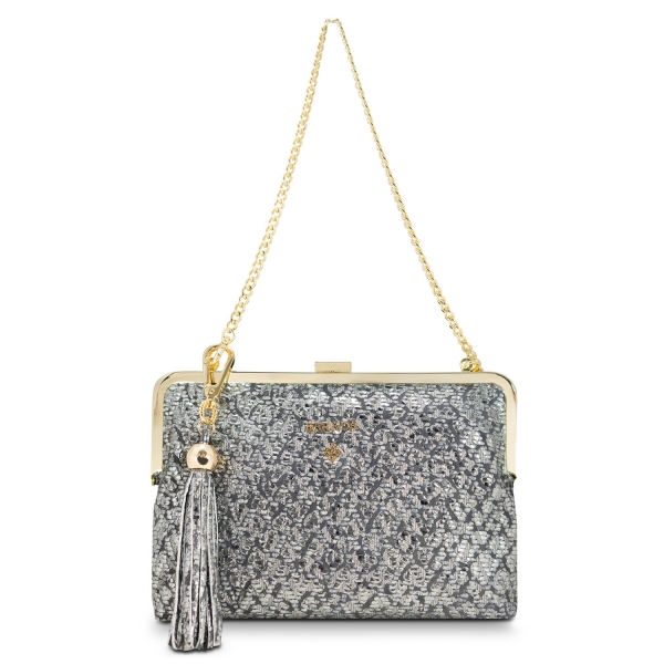 Clutch Handbag from our Dama Blanca collection in Lamb Skin (fantasy engraved) and Plata color