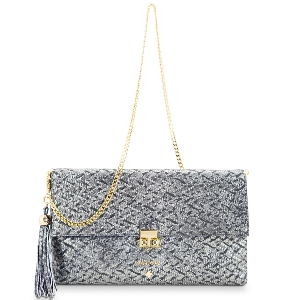 Clutch Handbag from our Dama Blanca collection in Lamb Skin (fantasy engraved) and Plata color