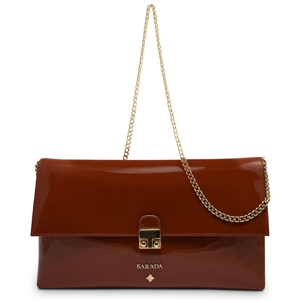 Clutch Handbag from our Dama Blanca collection in Patent Calf Leather and Tan color