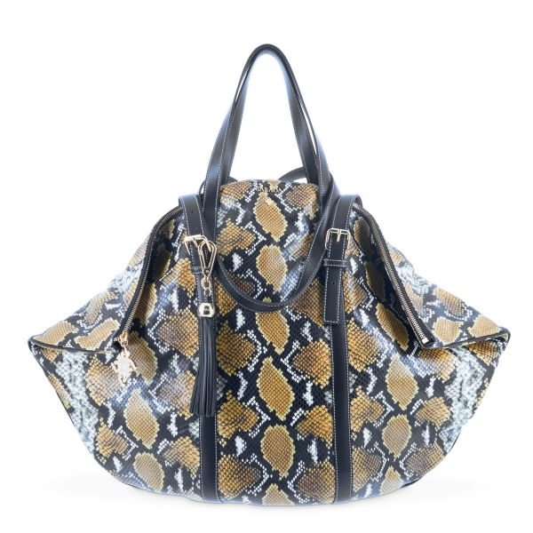 Shopping bag from our Rocío collection in Calf Leather (Snake print) and Yellow color