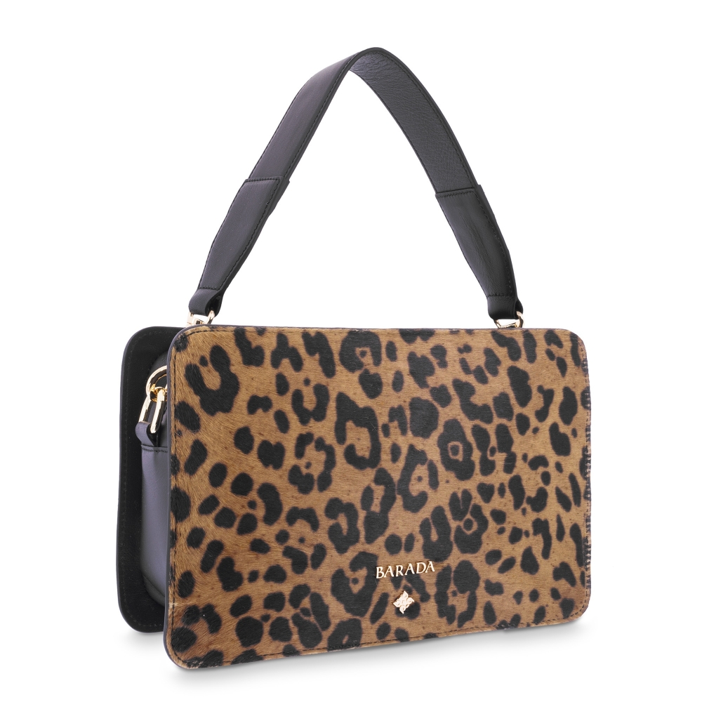 Hand bag Dasha collection in Lamb skin Leopard/Black colour