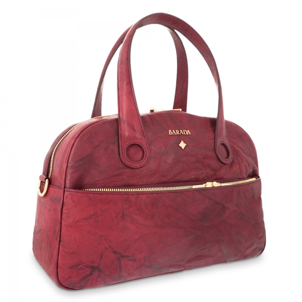 Handle Bag Alysa collection in Calf leather Bourdeaux colour