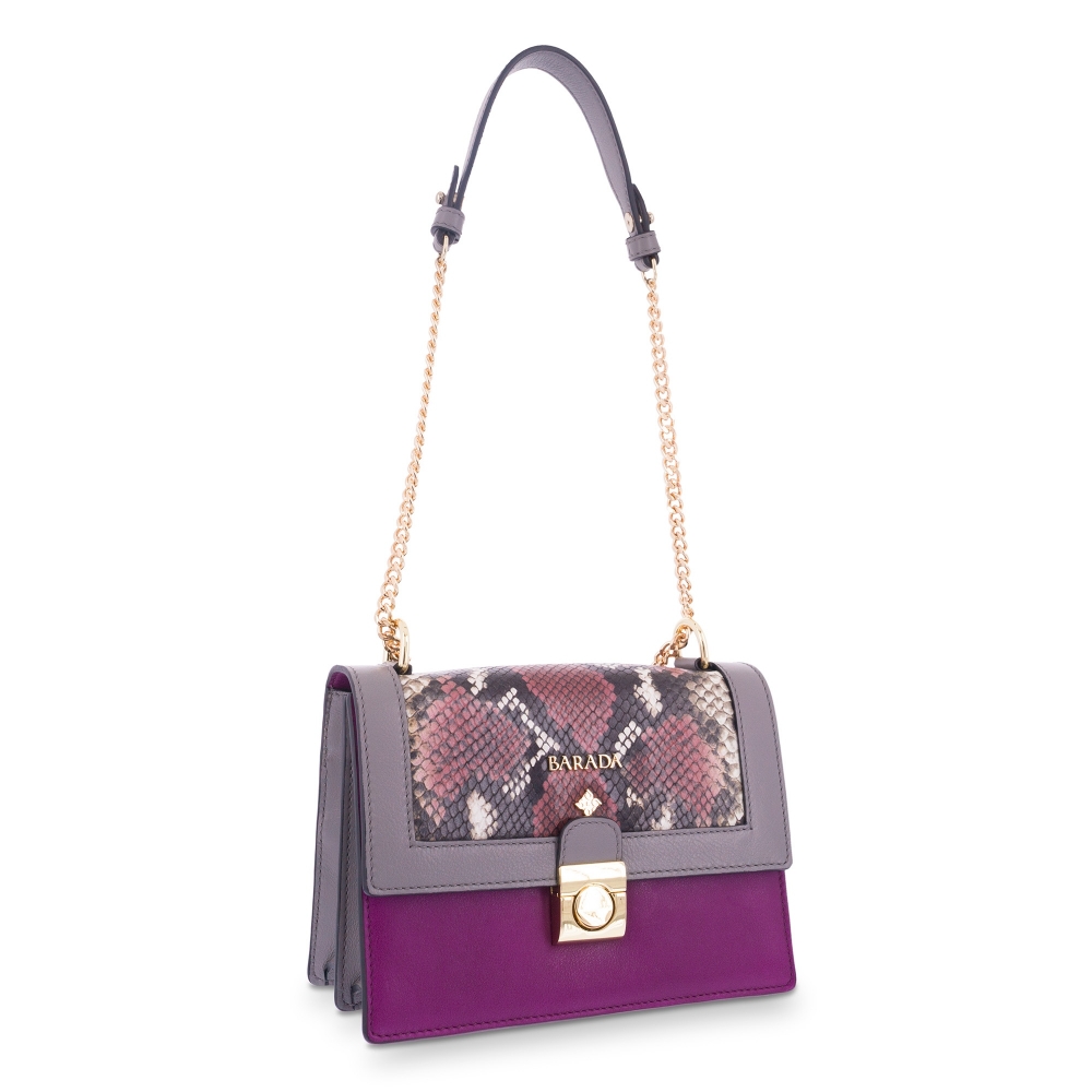 Shoulder Bag in Calf leather Purple and Grey colour