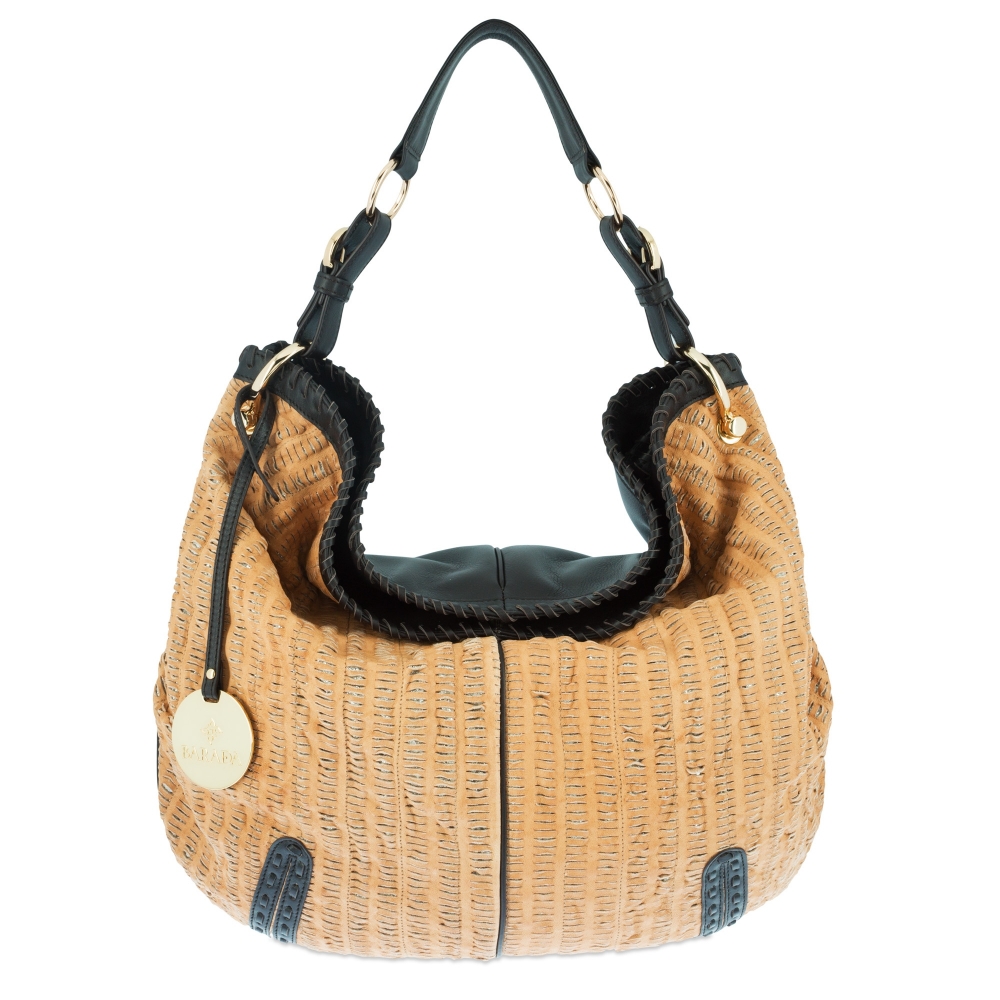 Shoulder bag Collection Duende in perforated leather (Lambskinskin) and Tan / Moka colour