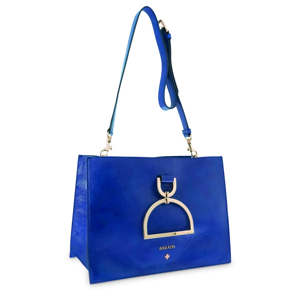 Crossover bag Style 346 in Wrinkled Patent leather (Calf) and Blue colour