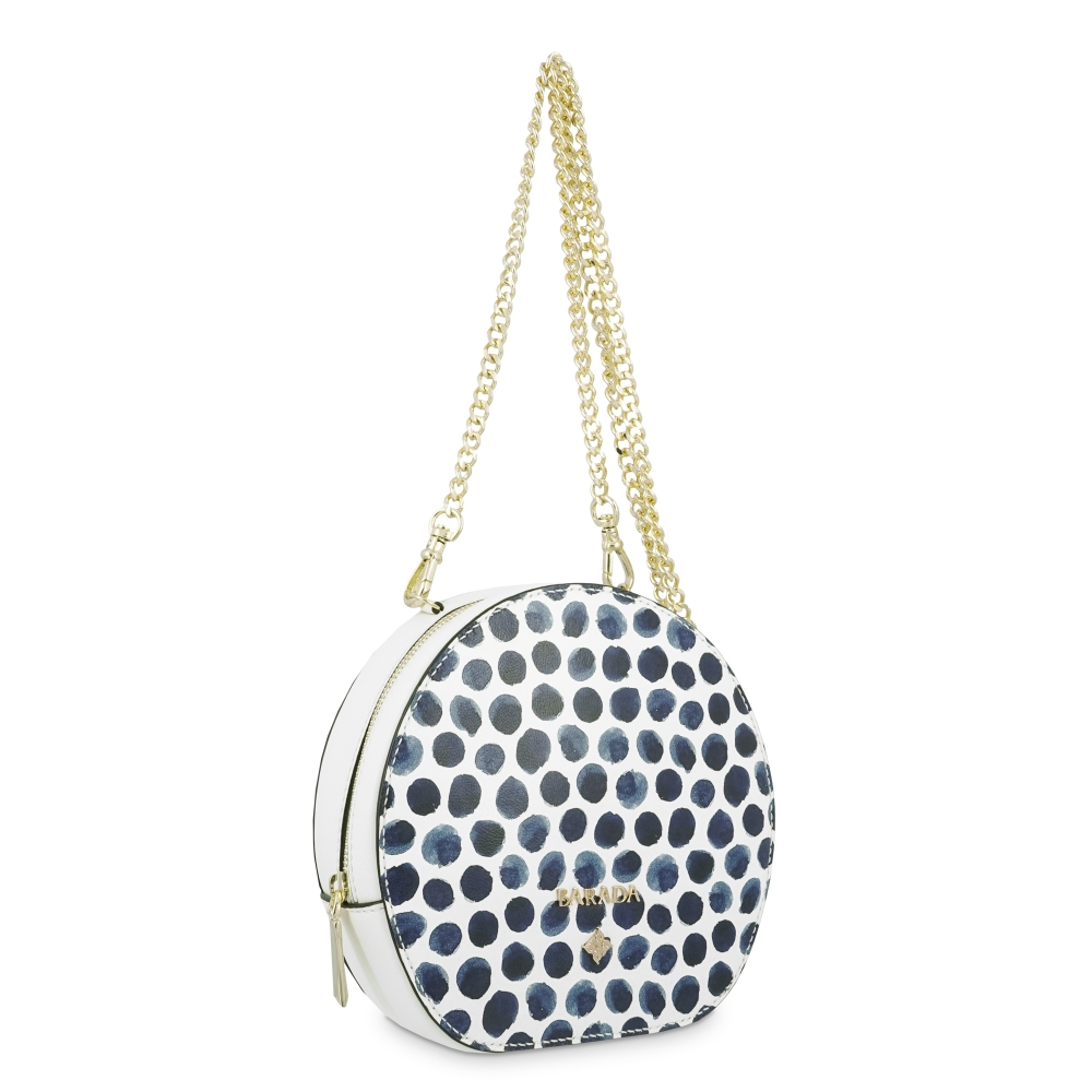 Mini Crossbody Bag in Lambskin and White colour with Blue polka dots