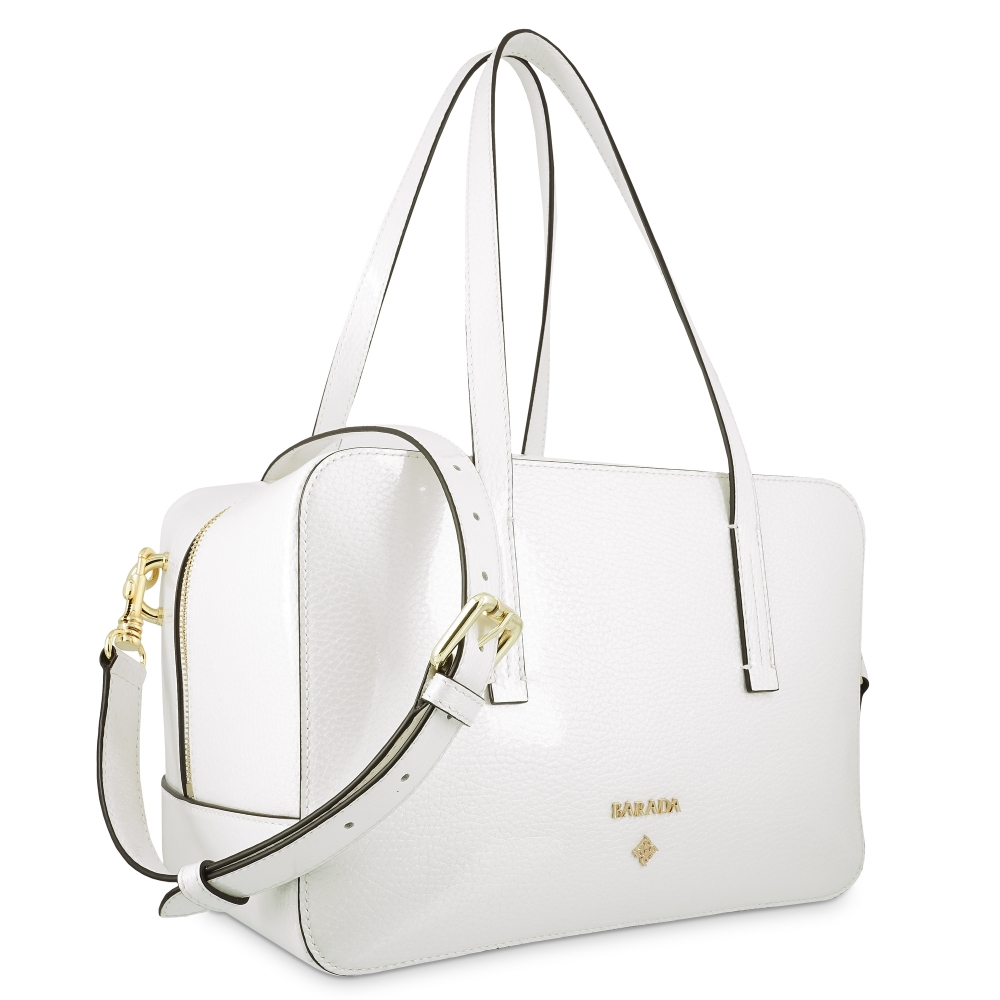 Shoulder Bag in Calf leather (Grainy Patent) and White colour
