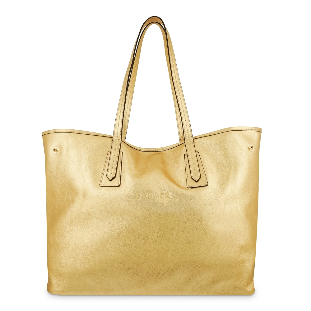 Leather Shopping Bag in Gold Color - Barada