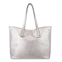 Leather Shopping Bag in Silver Color - Barada