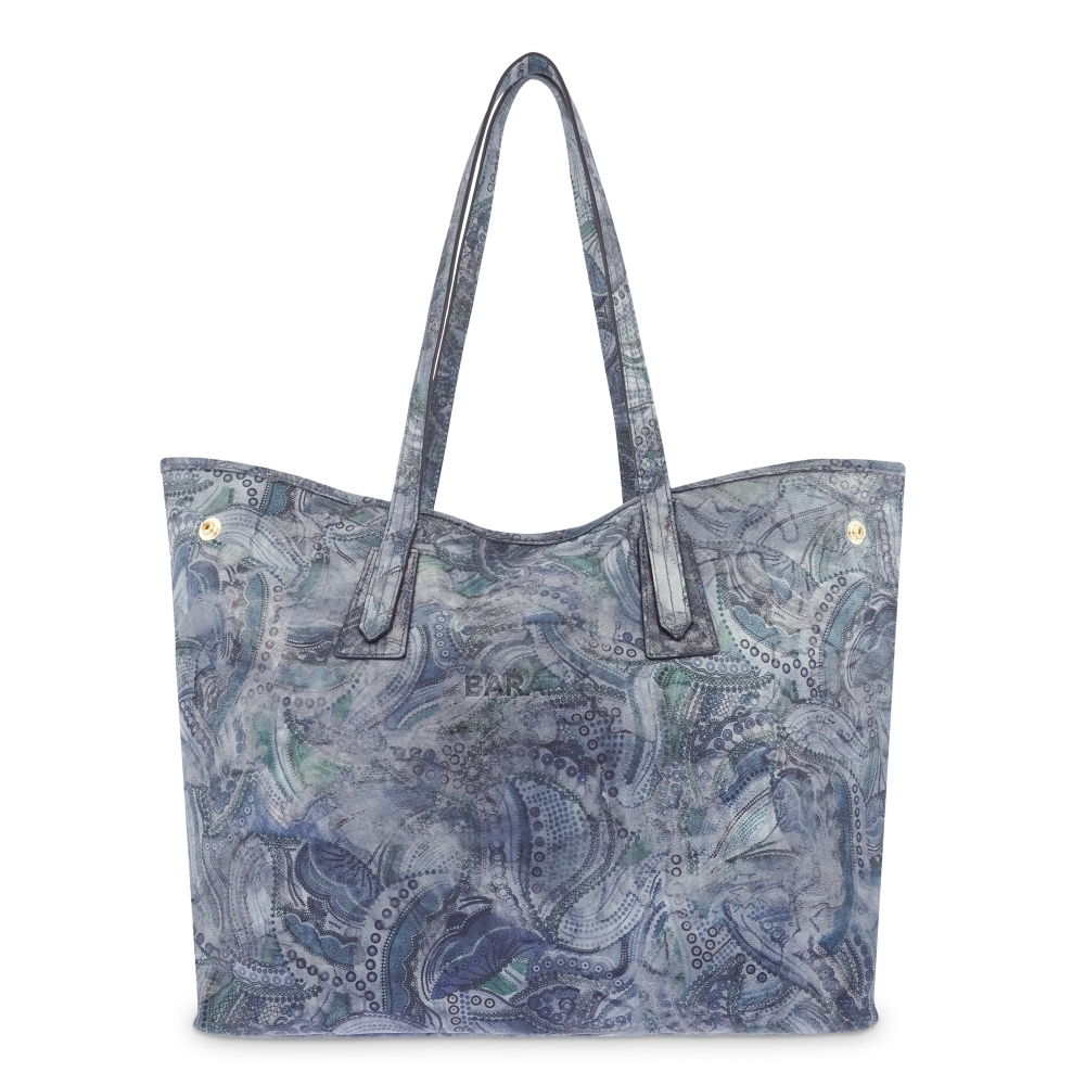 Leather Shopping Bag in Blue Color - Barada