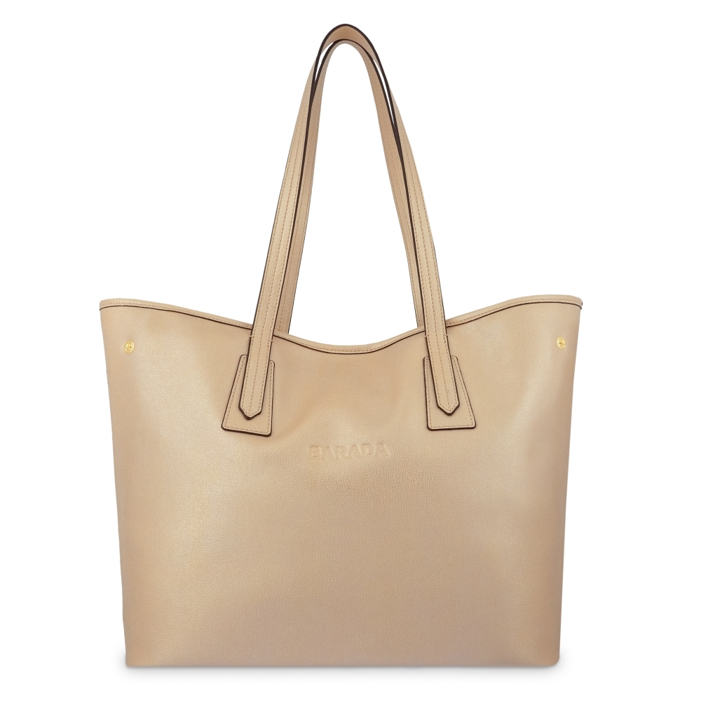 Leather Shopping Bag in Champagne Color - Barada