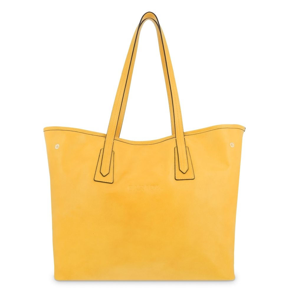 Leather Shopping Bag in Yellow Color - Barada