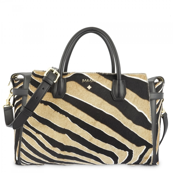 Top Handle HandBag in Cow Leather and Striped three tones color