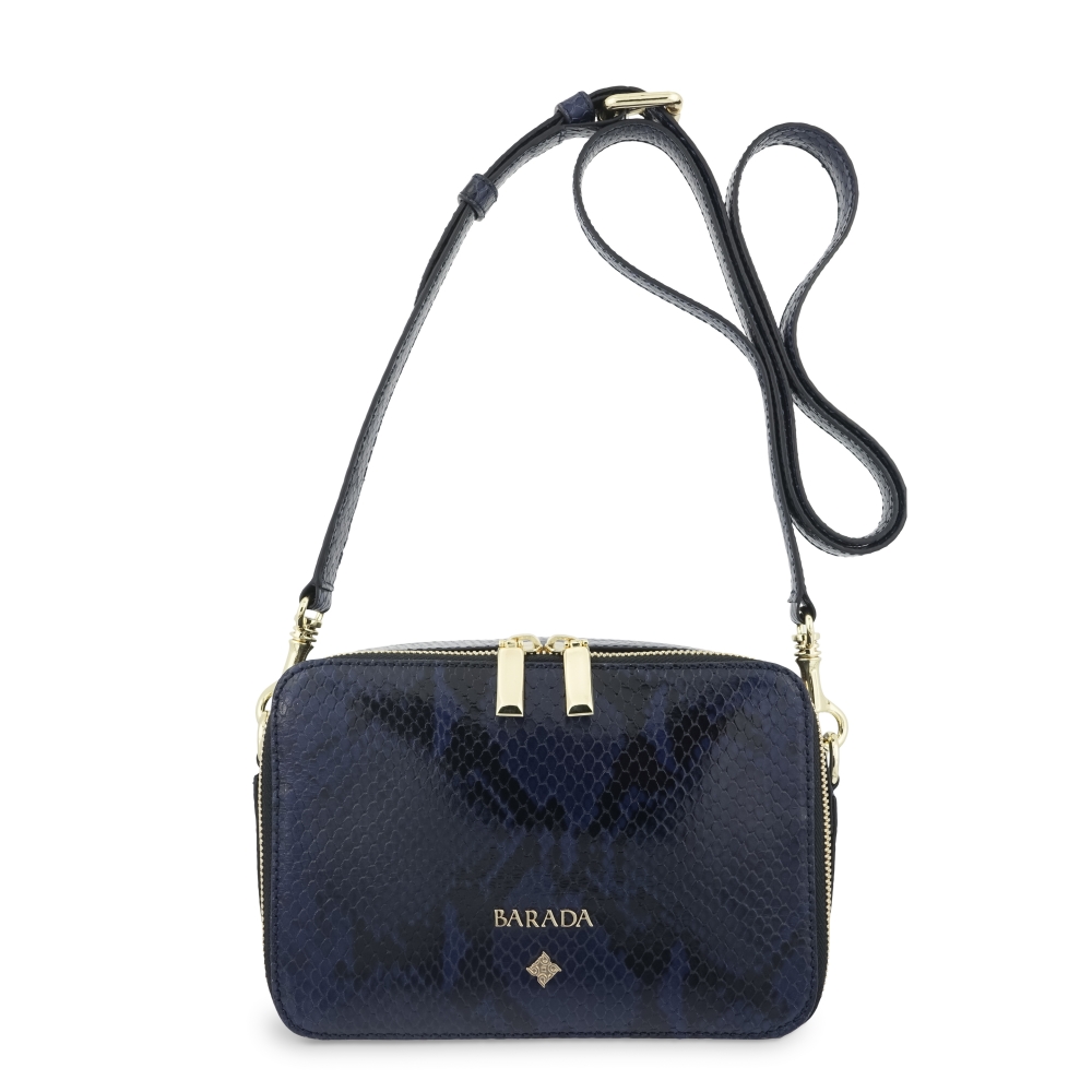 Cross Body Bag in Cow Leather (Snake Print) and Blue color