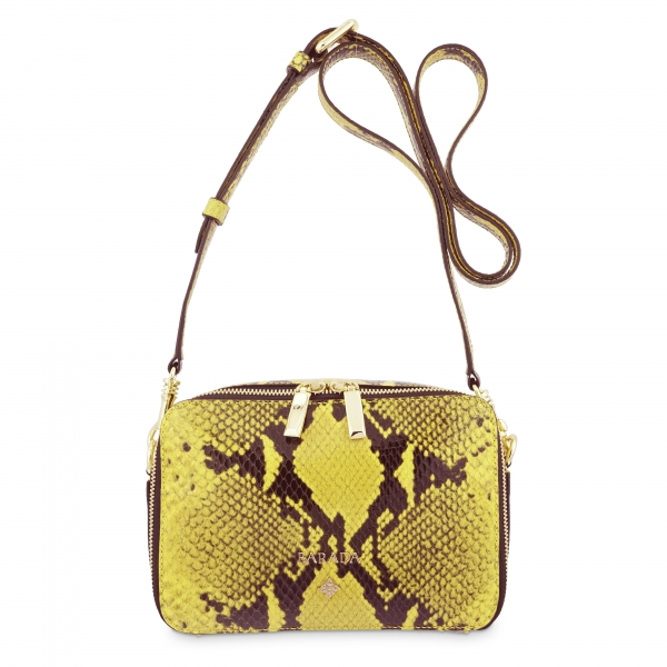 Cross Body Bag in Cow Leather (Snake Print) and Yellow color
