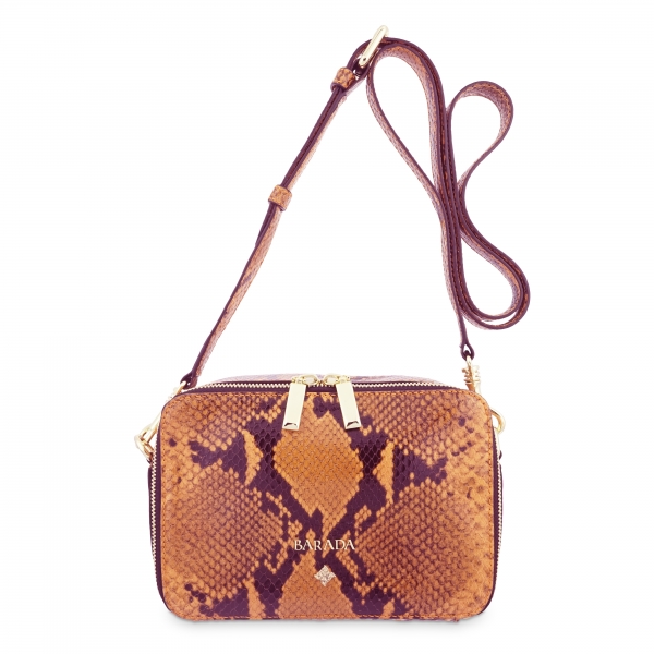 Cross Body Bag in Cow Leather (Snake Print) and Orange color