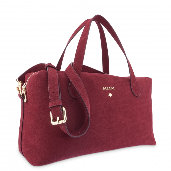Top Handle HandBag in Buffalo Leather and Bordeaux color