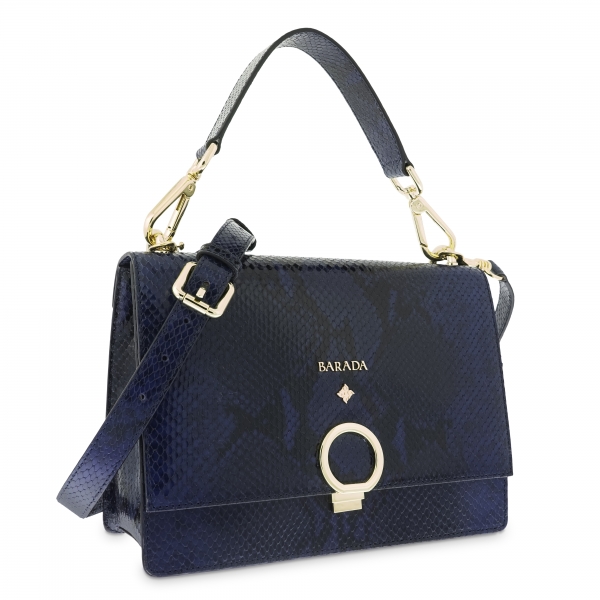 Top Handle HandBag in Cow Leather (Snake Print) and Blue color