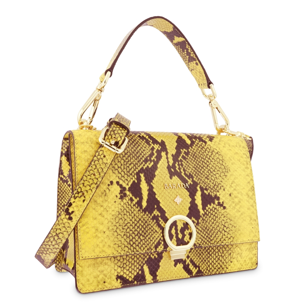 Top Handle HandBag in Cow Leather (Snake Print) and Yellow color