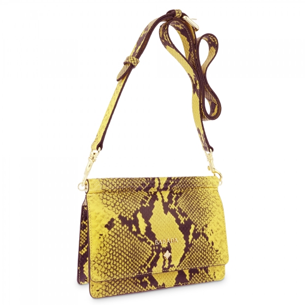 Cross Body Bag in Cow Leather (Snake Print) and Yellow color