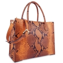Top Handle HandBag in Cow Leather (Snake Print) and Orange color
