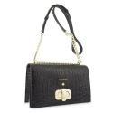 Cross Body Bag in Cow Leather (Crocodile Print) and Black color