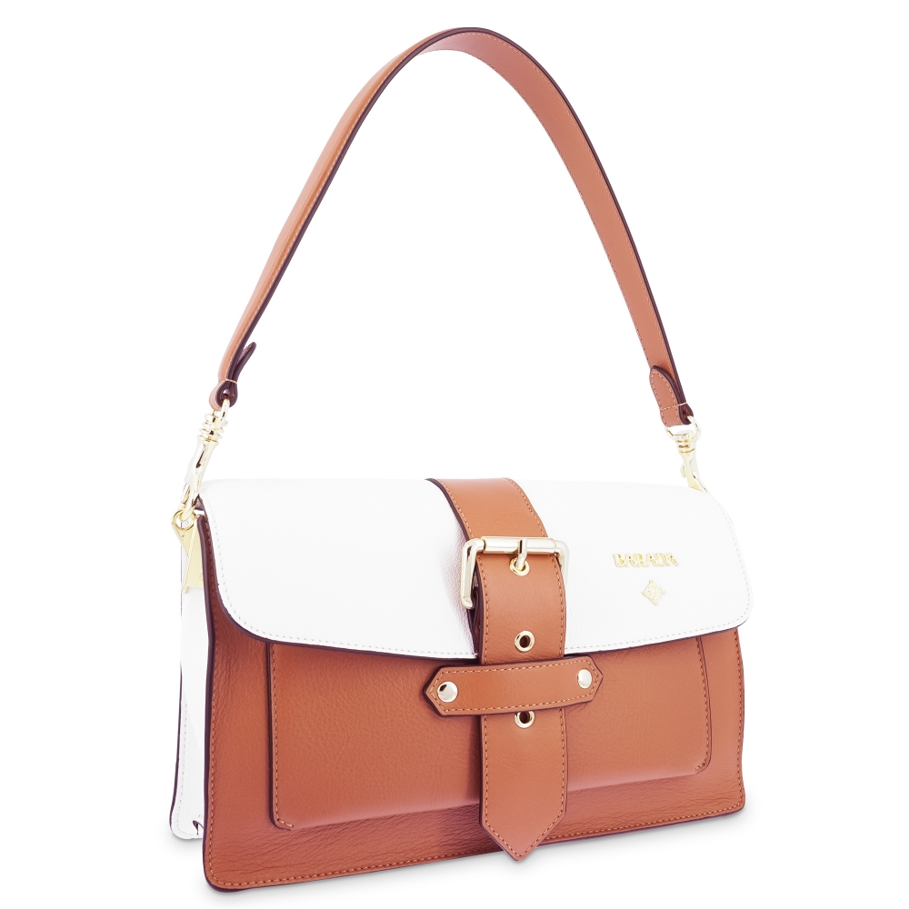 Shoulder Bag in Cow Leather and White/Tan Leather color